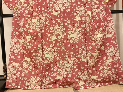 平和屋着物●小振袖　二尺袖　兎　桜　洗える着物　AABK0227ph