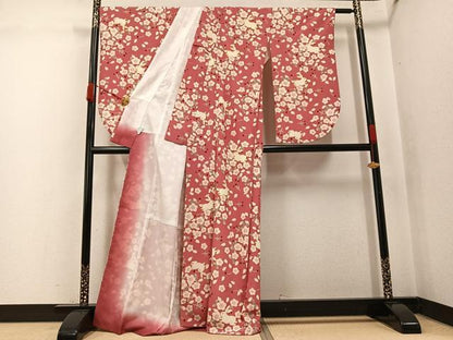 平和屋着物●小振袖　二尺袖　兎　桜　洗える着物　AABK0227ph