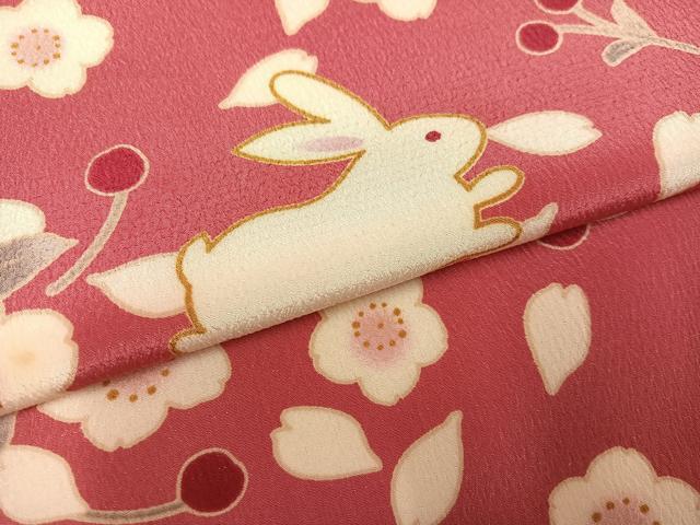 平和屋着物●小振袖　二尺袖　兎　桜　洗える着物　AABK0227ph
