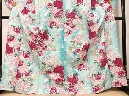 平和屋着物●小振袖　二尺袖　花尽くし　暈し染め　金彩　洗える着物　AABK0231ph