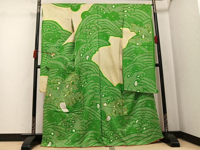 平和屋着物●豪華振袖　駒刺繍　絞り　立波花文　仮絵羽　逸品　未使用　AABK0232ph