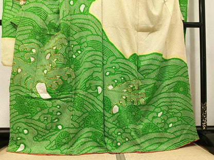 平和屋着物●豪華振袖　駒刺繍　絞り　立波花文　仮絵羽　逸品　未使用　AABK0232ph