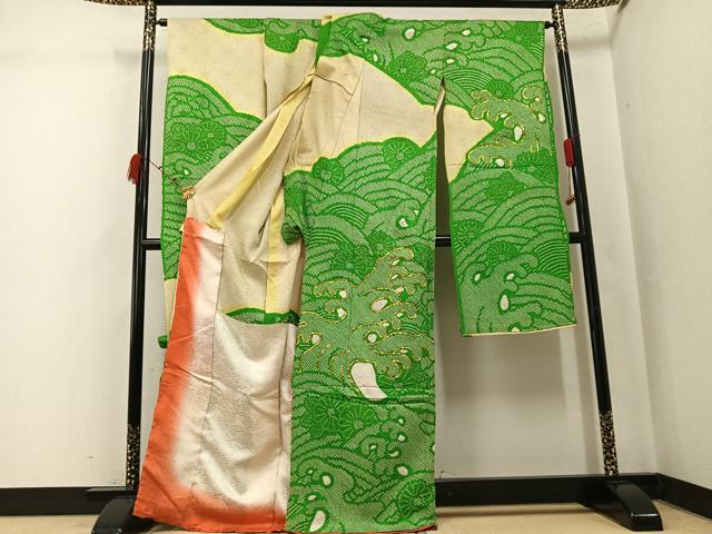 平和屋着物●豪華振袖　駒刺繍　絞り　立波花文　仮絵羽　逸品　未使用　AABK0232ph