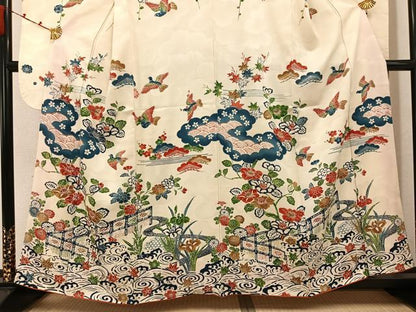 平和屋着物●豪華振袖　型染め　花鳥文　正絹　逸品　AABK0233ph