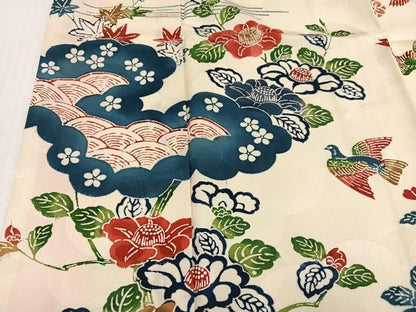 平和屋着物●豪華振袖　型染め　花鳥文　正絹　逸品　AABK0233ph