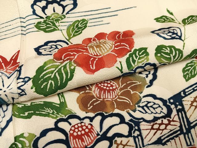 平和屋着物●豪華振袖　型染め　花鳥文　正絹　逸品　AABK0233ph