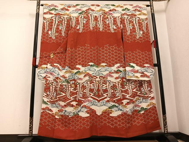 平和屋着物●豪華振袖　型染め　草花文　正絹　逸品　AABK0234ph