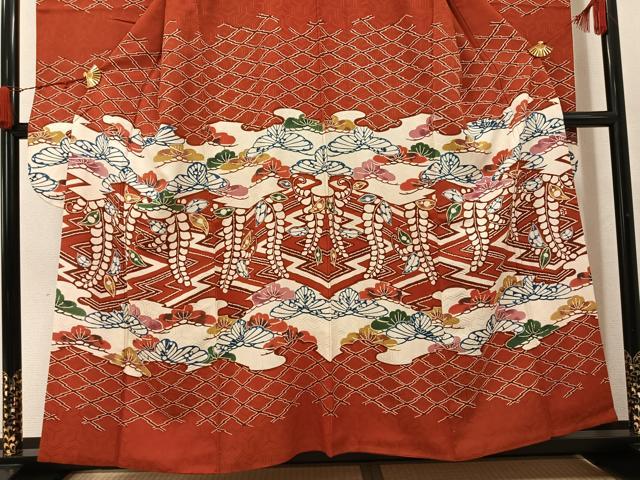 平和屋着物●豪華振袖　型染め　草花文　正絹　逸品　AABK0234ph