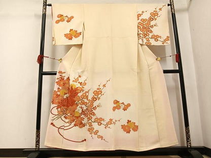 平和屋着物●訪問着　草花文　暈し染め　金彩　鬼しぼ縮緬　正絹　逸品　AABK0236ph