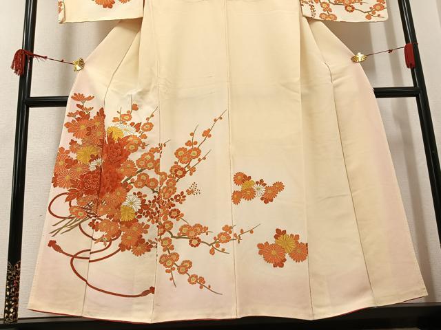 平和屋着物●訪問着　草花文　暈し染め　金彩　鬼しぼ縮緬　正絹　逸品　AABK0236ph
