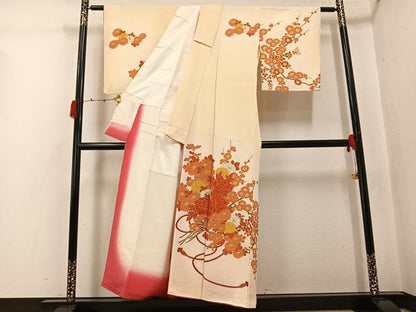 平和屋着物●訪問着　草花文　暈し染め　金彩　鬼しぼ縮緬　正絹　逸品　AABK0236ph