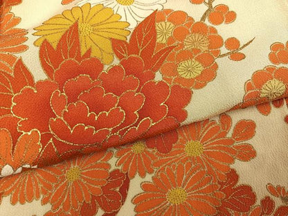 平和屋着物●訪問着　草花文　暈し染め　金彩　鬼しぼ縮緬　正絹　逸品　AABK0236ph