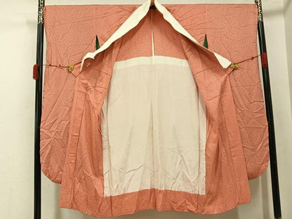 平和屋着物●振袖用長襦袢　無双仕立て　色無地　桜地紋　東雲色　正絹　逸品　AABK0237ph