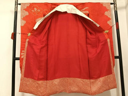 平和屋着物●アンティーク　大正ロマン　振袖用長襦袢　袷　絞り　草花文　半衿刺繍　正絹　逸品　AABK0240ph