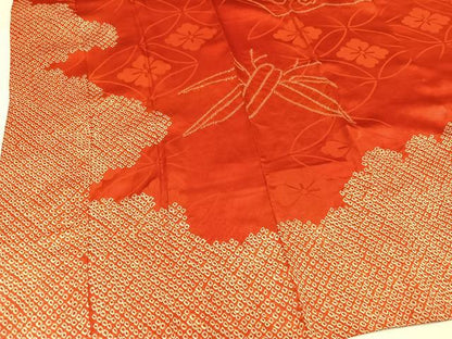 平和屋着物●アンティーク　大正ロマン　振袖用長襦袢　袷　絞り　草花文　半衿刺繍　正絹　逸品　AABK0240ph