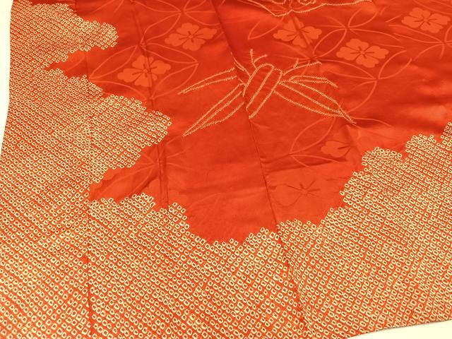 平和屋着物●アンティーク　大正ロマン　振袖用長襦袢　袷　絞り　草花文　半衿刺繍　正絹　逸品　AABK0240ph