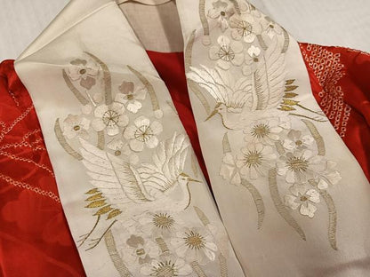 平和屋着物●アンティーク　大正ロマン　振袖用長襦袢　袷　絞り　草花文　半衿刺繍　正絹　逸品　AABK0240ph