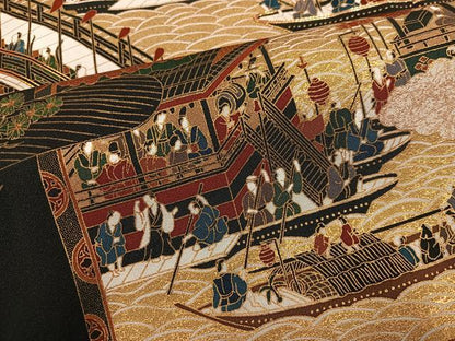 平和屋着物●松尾光琳　黒留袖　人物風景文　本金箔　保証書付き　正絹　逸品　AABK0241ph