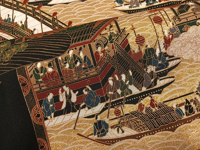 平和屋着物●松尾光琳　黒留袖　人物風景文　本金箔　保証書付き　正絹　逸品　AABK0241ph