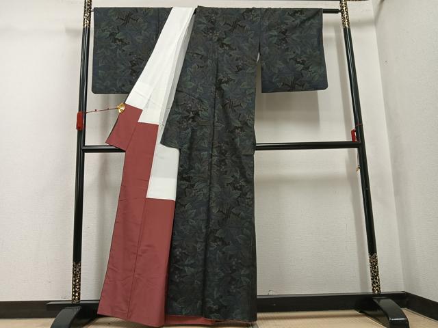 平和屋着物●本場大島紬　古代染色純泥染　9マルキ　南天文　重田忍作　証紙付き　正絹　逸品　AABK0246ph