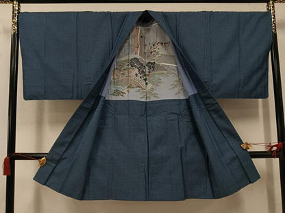 平和屋着物●男性　紬　アンサンブル　120亀甲　総詰め　正絹　逸品　AABK0248ph