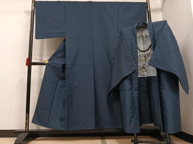 平和屋着物●男性　紬　アンサンブル　100亀甲　総詰め　正絹　逸品　AABK0250ph
