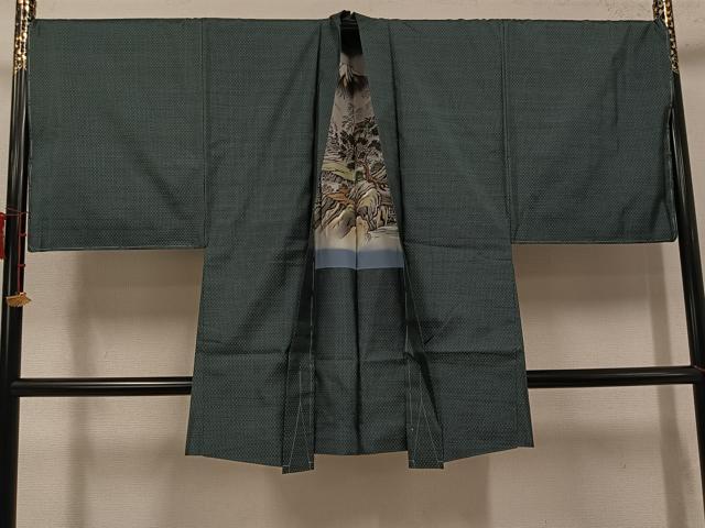 平和屋着物●男性　本場大島紬　アンサンブル　長襦袢(袷)セット　絣文様　正絹　逸品　未使用　AABK0252ph