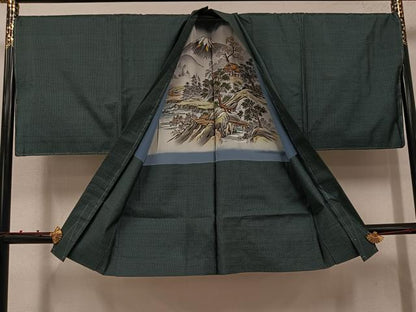 平和屋着物●男性　本場大島紬　アンサンブル　長襦袢(袷)セット　絣文様　正絹　逸品　未使用　AABK0252ph