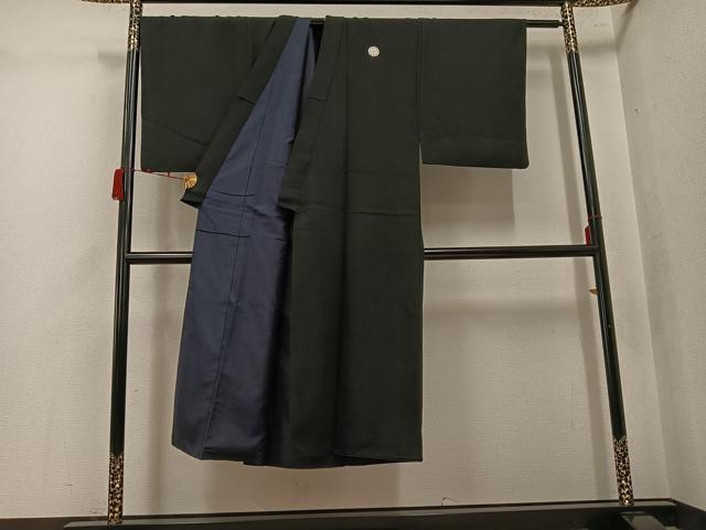 平和屋着物●男性　黒紋付・羽織セット　正絹　逸品　AABK0253ph