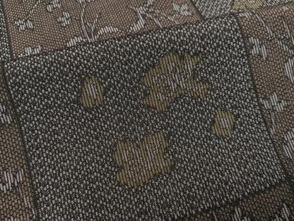平和屋着物●上質な紬　市松草花文　正絹　逸品　AABK0254ph