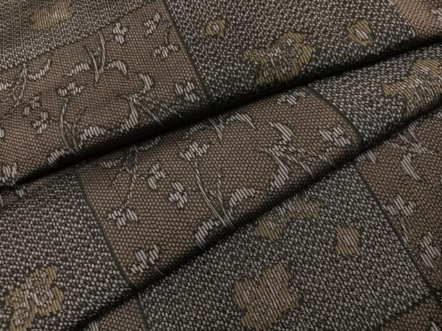 平和屋着物●上質な紬　市松草花文　正絹　逸品　AABK0254ph