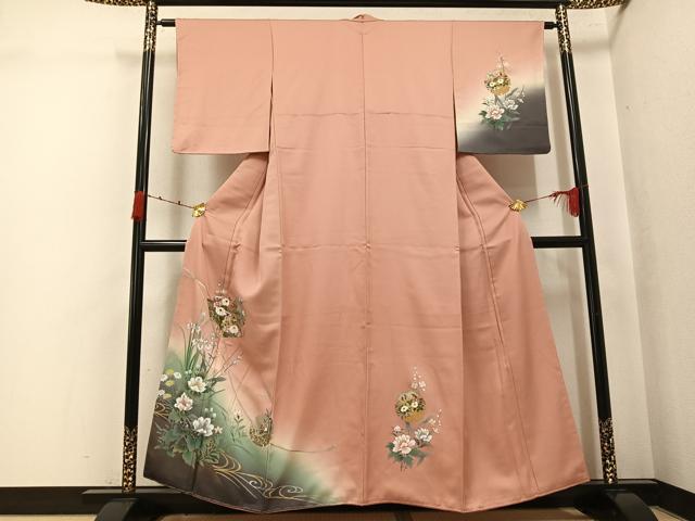 平和屋着物●訪問着雪輪地紙花文　暈し染め　金銀彩　正絹　逸品　未使用　AABK0255ph