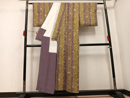 平和屋着物●上質な小紋　絞り　草花間道　正絹　逸品　AABK0258ph