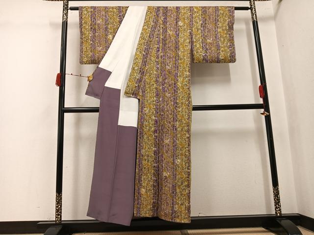 平和屋着物●上質な小紋　絞り　草花間道　正絹　逸品　AABK0258ph