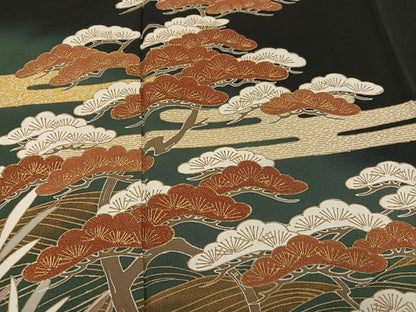 平和屋着物●豪華黒留袖　浜松笹舟文　暈し染め　金彩　正絹　逸品　AABK0259ph