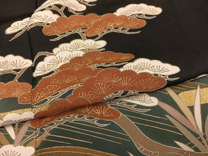 平和屋着物●豪華黒留袖　浜松笹舟文　暈し染め　金彩　正絹　逸品　AABK0259ph