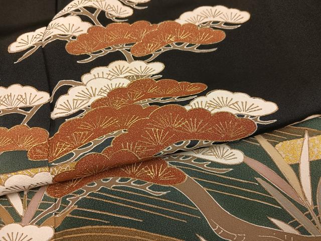 平和屋着物●豪華黒留袖　浜松笹舟文　暈し染め　金彩　正絹　逸品　AABK0259ph