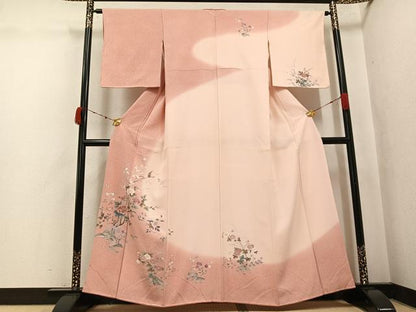 平和屋着物●訪問着　友禅　花鳥文　暈し染め　正絹　逸品　AABK0261ph