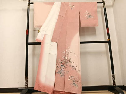 平和屋着物●訪問着　友禅　花鳥文　暈し染め　正絹　逸品　AABK0261ph