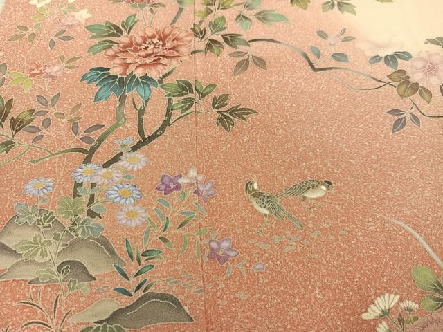 平和屋着物●訪問着　友禅　花鳥文　暈し染め　正絹　逸品　AABK0261ph