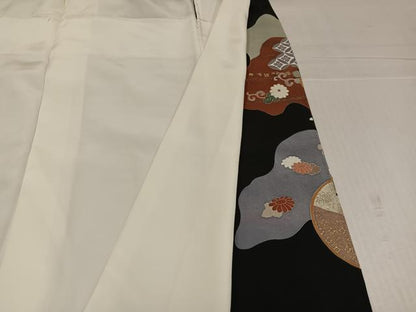 平和屋着物●豪華黒留袖　駒刺繍　群れ鶴草花宝尽くし　金彩　正絹　逸品　AABK0263ph