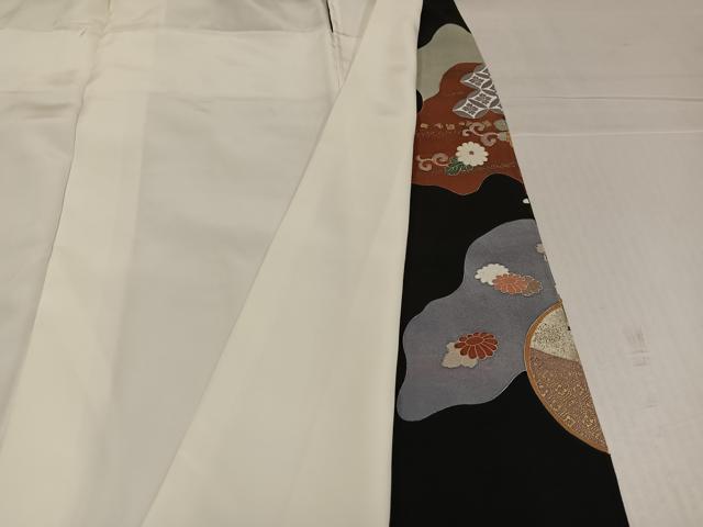 平和屋着物●豪華黒留袖　駒刺繍　群れ鶴草花宝尽くし　金彩　正絹　逸品　AABK0263ph