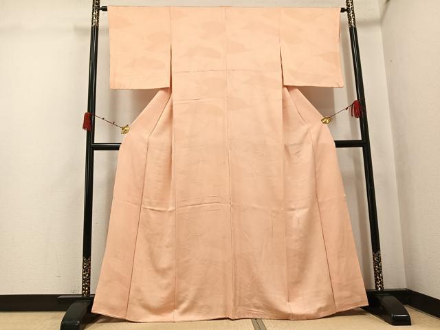 平和屋着物●上質な色無地　幾何学地紋　雄黄色　正絹　逸品　AABK0269ph