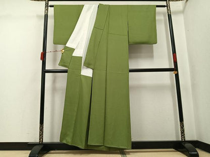 平和屋着物●上質な色無地　花唐草地紋　根岸色　正絹　逸品　AABK0270ph