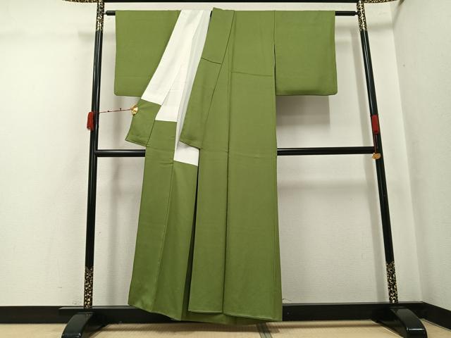 平和屋着物●上質な色無地　花唐草地紋　根岸色　正絹　逸品　AABK0270ph