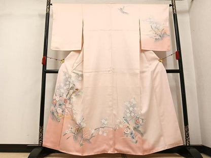 平和屋着物●訪問着　友禅　刺繍　花鳥文　暈し染め　正絹　逸品　未使用　AABK0274ph