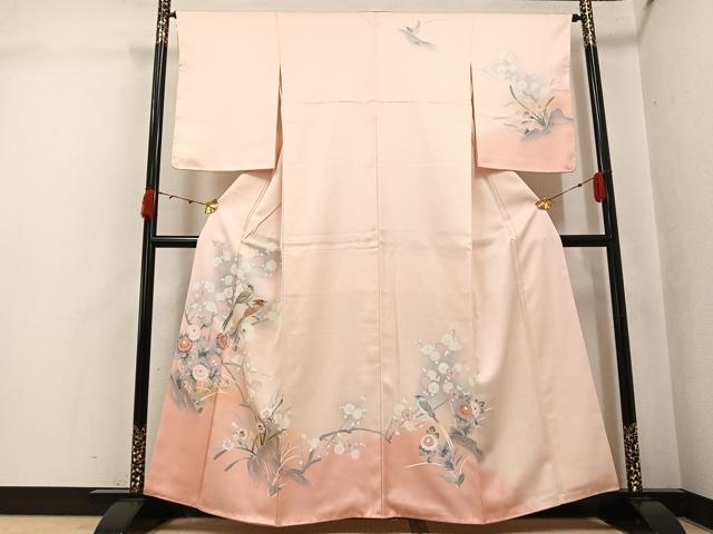平和屋着物●訪問着　友禅　刺繍　花鳥文　暈し染め　正絹　逸品　未使用　AABK0274ph