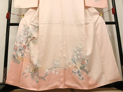 平和屋着物●訪問着　友禅　刺繍　花鳥文　暈し染め　正絹　逸品　未使用　AABK0274ph