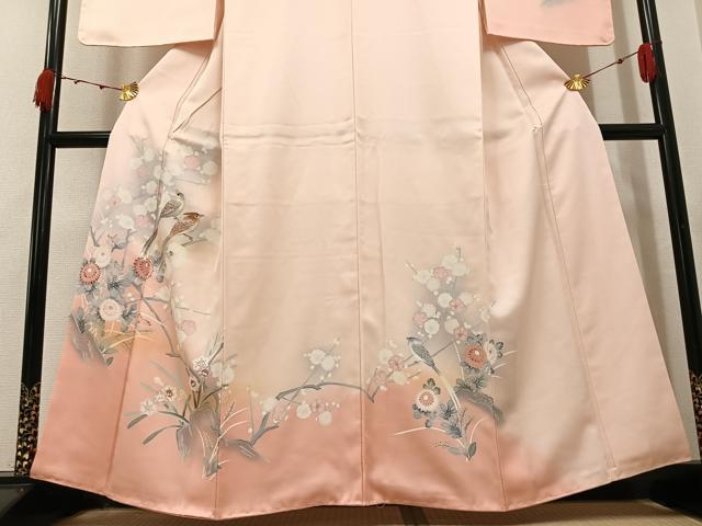平和屋着物●訪問着　友禅　刺繍　花鳥文　暈し染め　正絹　逸品　未使用　AABK0274ph