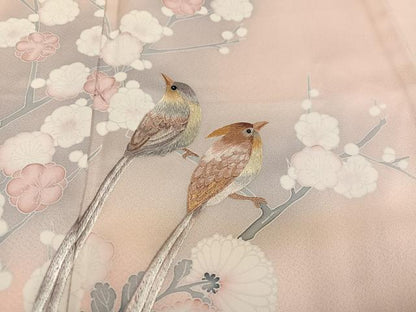 平和屋着物●訪問着　友禅　刺繍　花鳥文　暈し染め　正絹　逸品　未使用　AABK0274ph